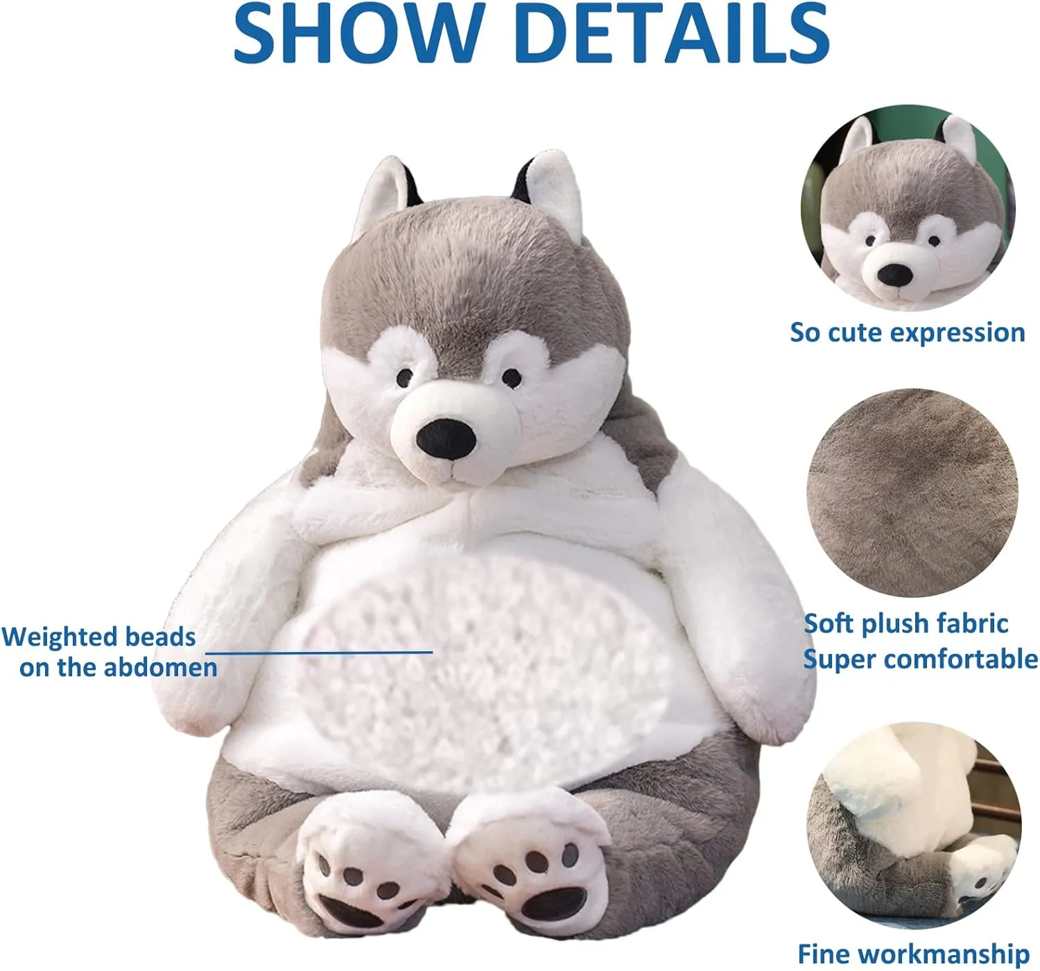 Husky Weighted Stuffed Animals, 21.5" 5.2 lbs Weighted Husky Dog Plush Toy Large Weighted Plush Animal Pillow Gifts for Boys and Girls