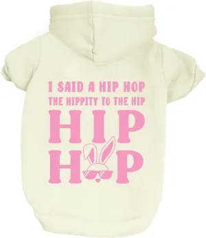 I Said Hip Hop The Hippy Easter Bunny Dog Hoodie Fleece Lined Pullover Sweatshirt with Leash Hole (Cream, Small 696)