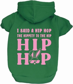 I Said Hip Hop The Hippy Easter Bunny Dog Hoodie Fleece Lined Pullover Sweatshirt with Leash Hole (Green, Small 696)