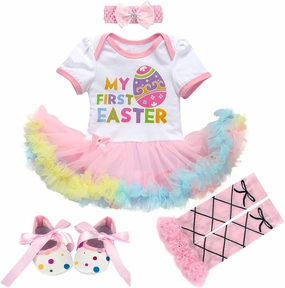 IBTOM CASTLE 3pcs/4pcs Baby Girls 1st Easter Bunny Tutu Dress Headband Leggings Shoes Outfits Bodysuit Princess Costume