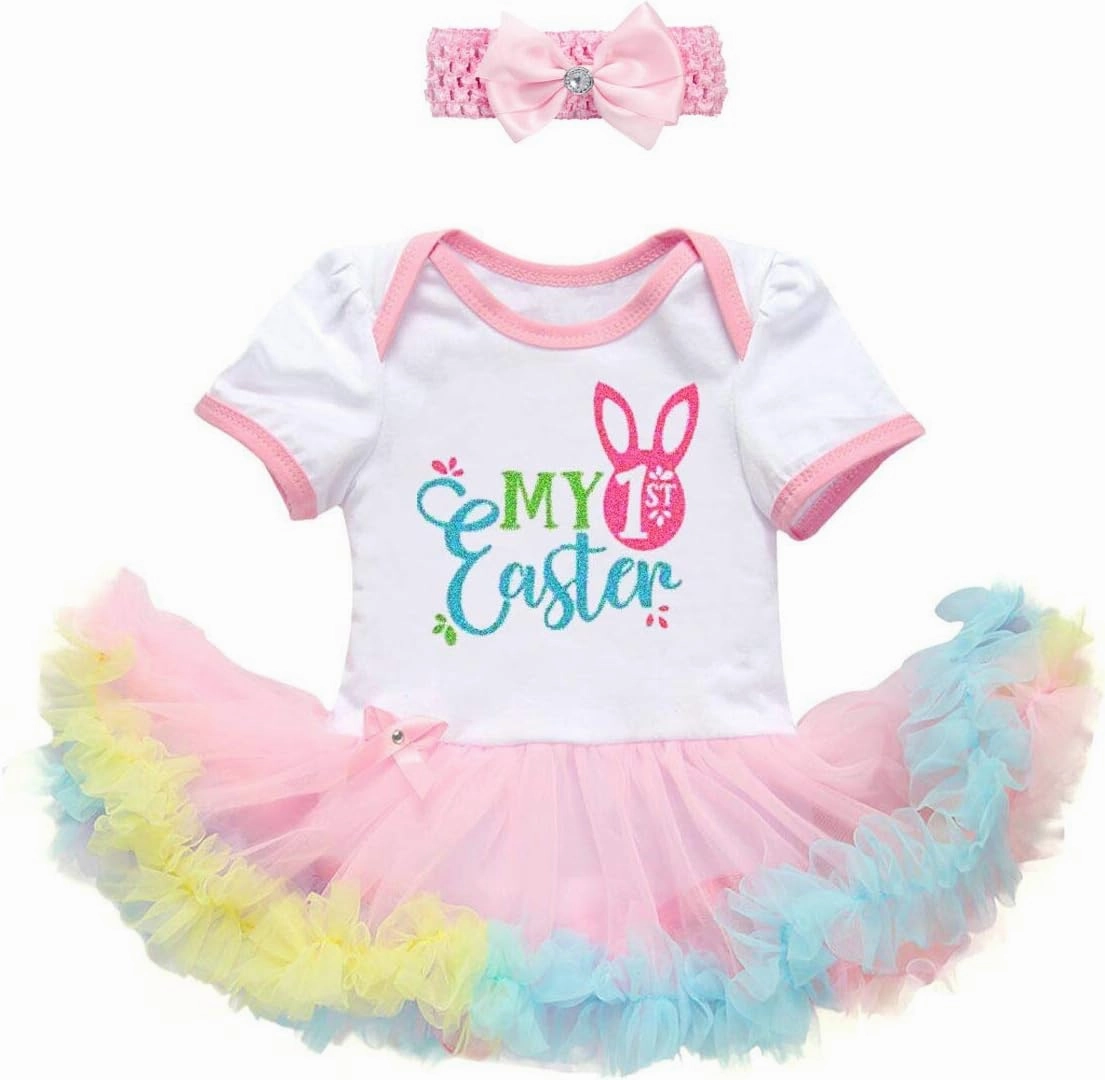 IBTOM CASTLE 3pcs/4pcs Baby Girls 1st Easter Bunny Tutu Dress Headband Leggings Shoes Outfits Bodysuit Princess Costume