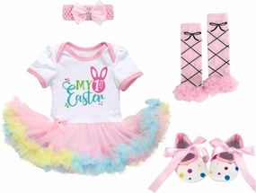 IBTOM CASTLE 3pcs/4pcs Baby Girls 1st Easter Bunny Tutu Dress Headband Leggings Shoes Outfits Bodysuit Princess Costume