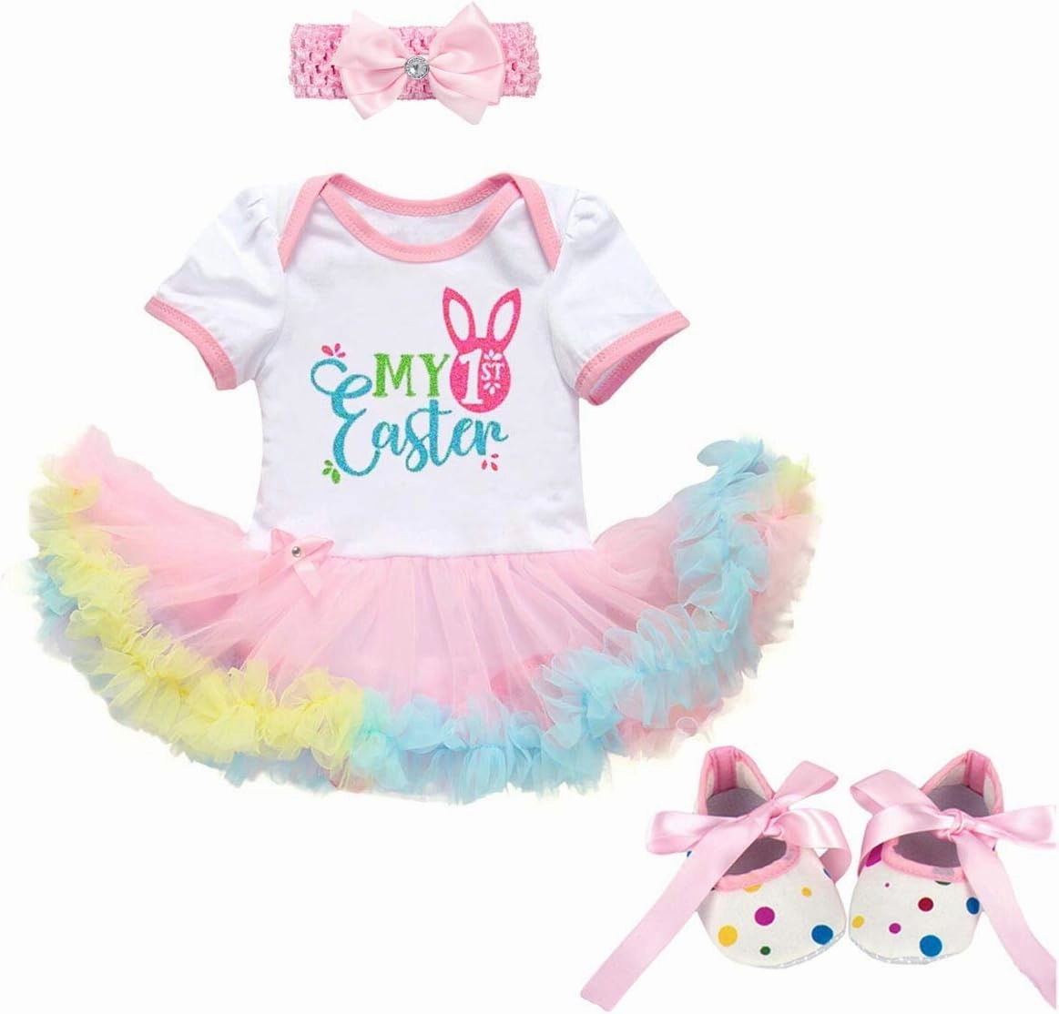 IBTOM CASTLE 3pcs/4pcs Baby Girls 1st Easter Bunny Tutu Dress Headband Leggings Shoes Outfits Bodysuit Princess Costume
