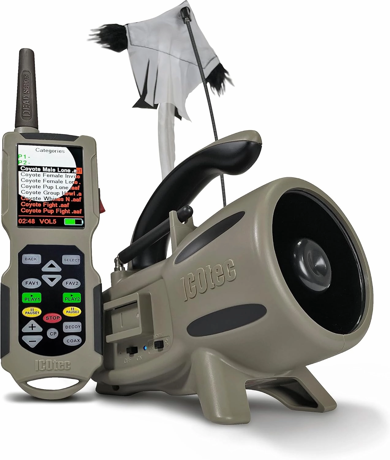 Icotec Nomad  Programmable Predator Call/Decoy Combo with Bluetooth - 165 Professional Sounds Included - Plays 2 Sounds simultaneously - Holds up to 2,000 Sounds - Pristine Sound Quality