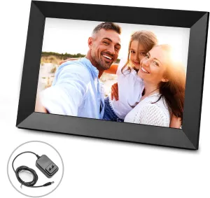 iHome WiFi Digital Picture Frame Compatible with Frameo App, 16G Digital Photo Frame with Secure Image Sharing for Tabletop or Wall Mount – Black (IPF1016B)