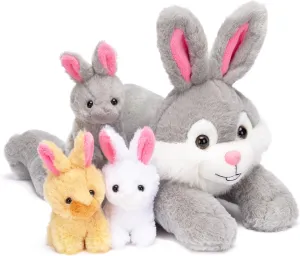 IKASA Mommy Bunny Stuffed Animal Mom and Baby Rabbits Plush Toy, Cute 16.5" Soft Small Mama Family Set Cuddly Toys with Little Mini Babies,Gifts for Kids