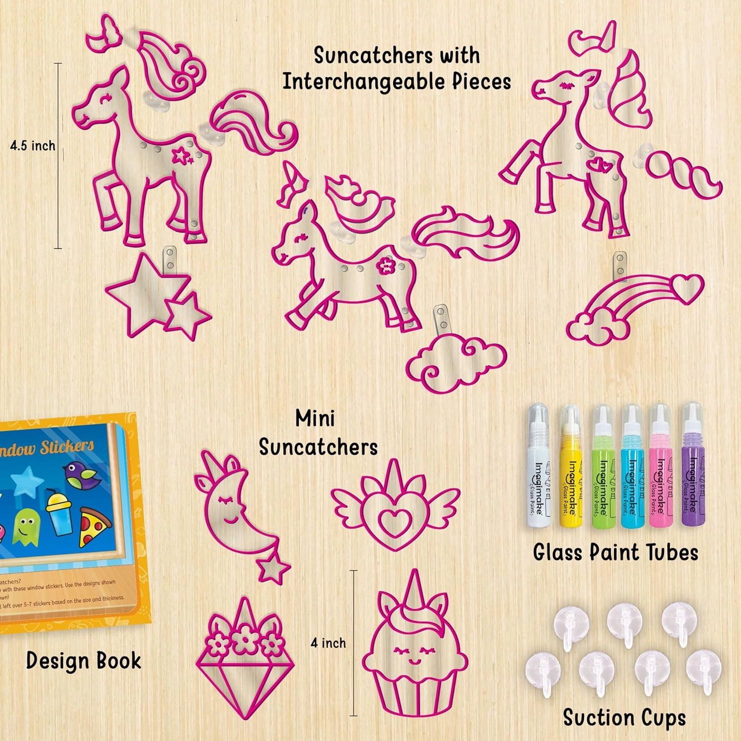 Imagimake Window Art Unicorn | Stained Glass Kit | Unicorn Girls Toys Age 6-8 | 6 Year Old Girl Birthday Gift | Art and Crafts for Girls 8-12 | DIY Suncatcher Kit for 5,6,7,8,9,10,11,12 Year Old Kids