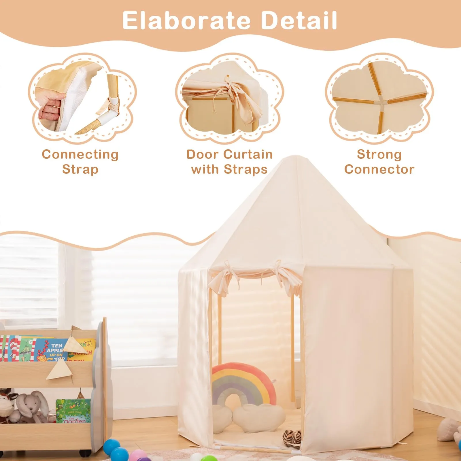 INFANS Kids Play Tent with Washable Mat, Anti-Trip Large Playhouse Toys with 2 Doors