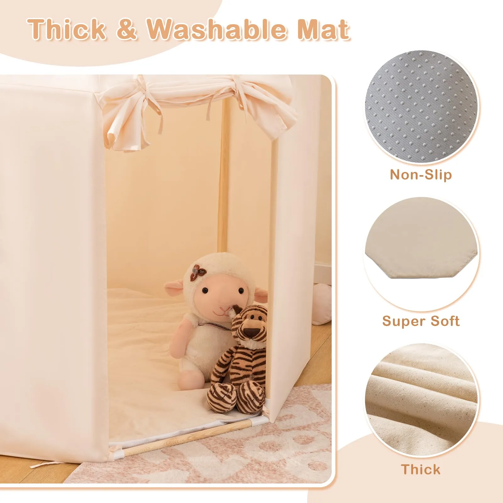 INFANS Kids Play Tent with Washable Mat, Anti-Trip Large Playhouse Toys with 2 Doors