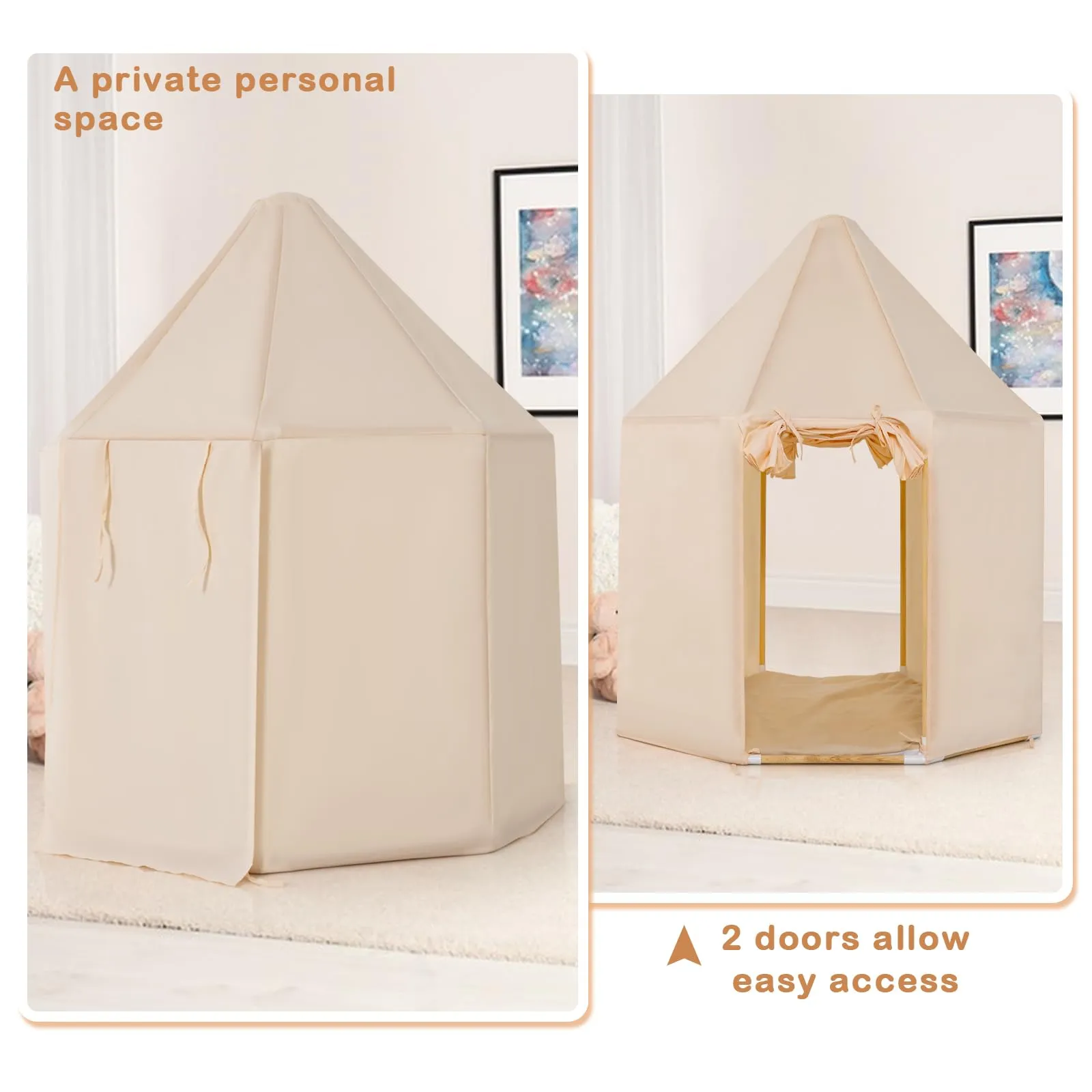 INFANS Kids Play Tent with Washable Mat, Anti-Trip Large Playhouse Toys with 2 Doors