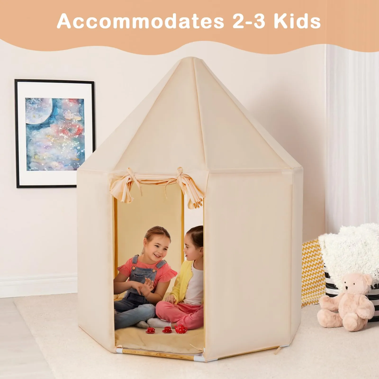 INFANS Kids Play Tent with Washable Mat, Anti-Trip Large Playhouse Toys with 2 Doors