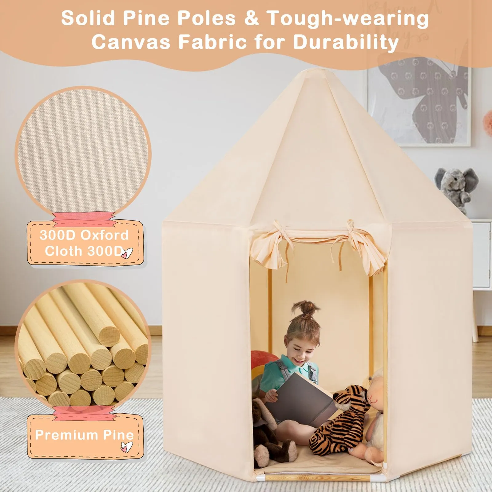 INFANS Kids Play Tent with Washable Mat, Anti-Trip Large Playhouse Toys with 2 Doors