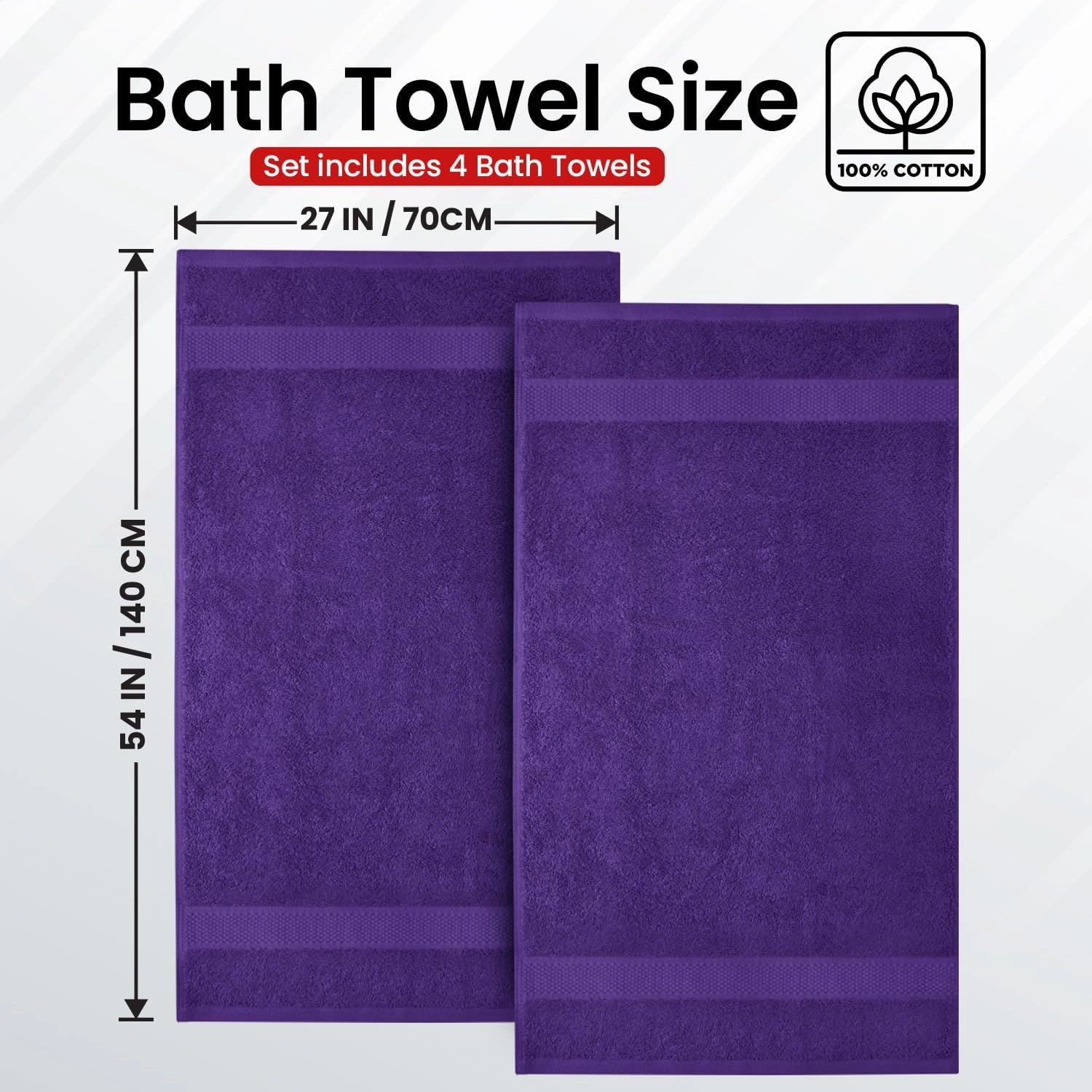 Infinitee Xclusives Luxury 100% Ring-Spun Cotton Bath Towels Set of 4 (27x54 inches) – Soft, Absorbent & Quick-Drying Towels for Bathroom, Gym, Spa & Hotel Use (Profound Purple)