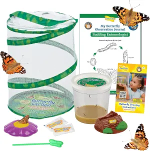 Insect Lore Butterfly Garden | 5 Live Baby Caterpillars | Habitat, Feeder, Chrys-A-Lid Log, STEM Journal Included | Raise and Release Painted Lady Butterflies