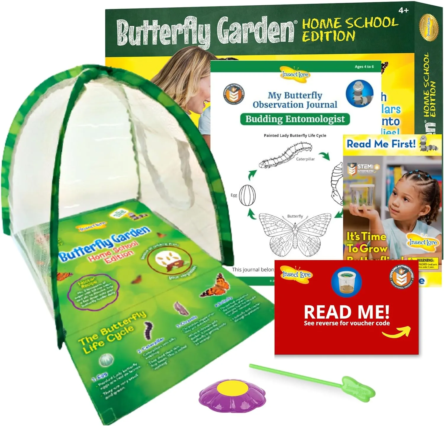 Insect Lore Butterfly Garden with Prepaid Voucher to Redeem Caterpillars Later | Ultra-Clear Dome Habitat | Butterfly Raising Kit | Raise 5 Painted Lady Butterflies Prepaid Voucher