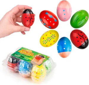 IPIDIPI TOYS Egg Shakers Maracas for Kids – Wooden Musical Toy Percussion Instruments, Montessori Sound Making, Goodie Bag Stuffers – Colorful Designed, Pack of 6