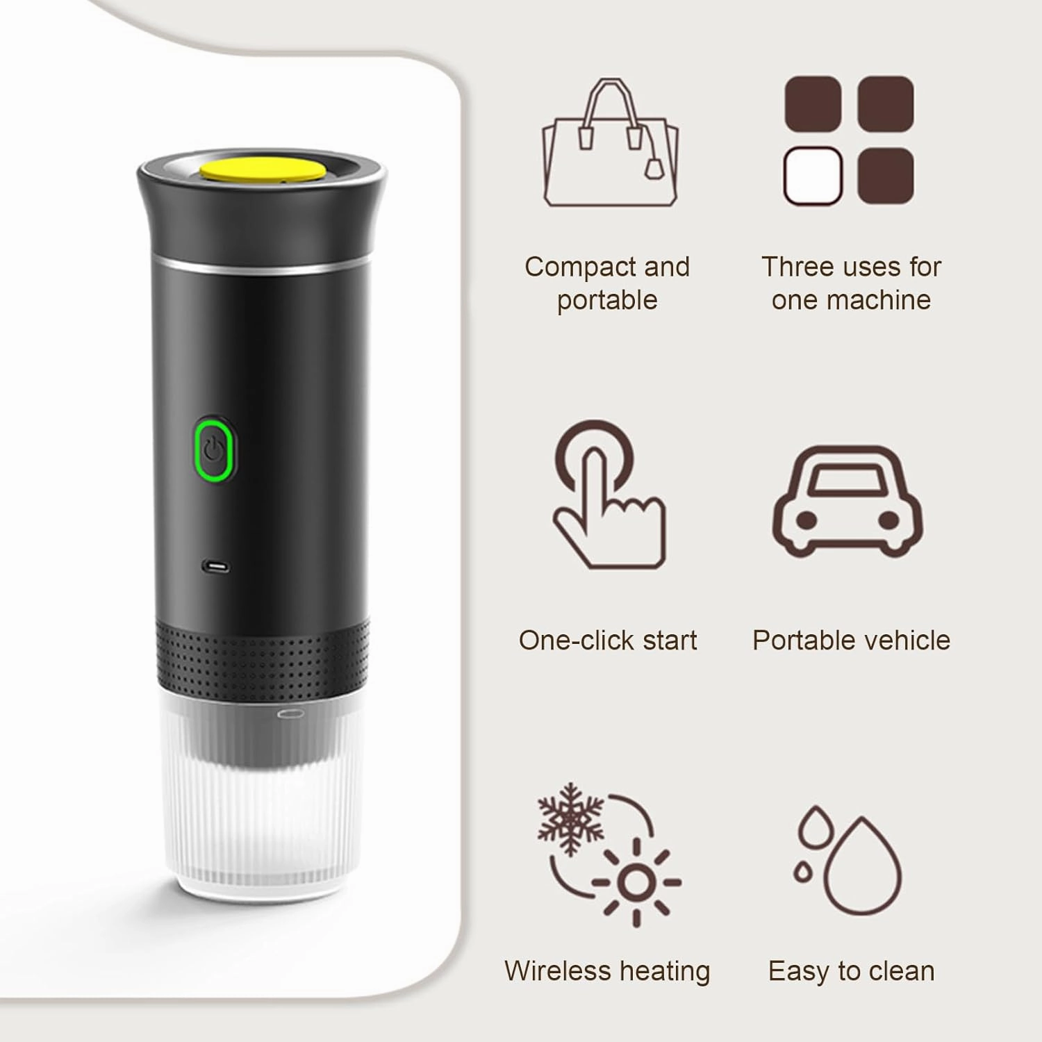 Irishom Portable Coffee Machine, 3 in 1 Cordless Electric Coffee Maker, Work with Capsule and Ground Coffee, Cold Brew and Heating Coffee Maker with 150ml Cup