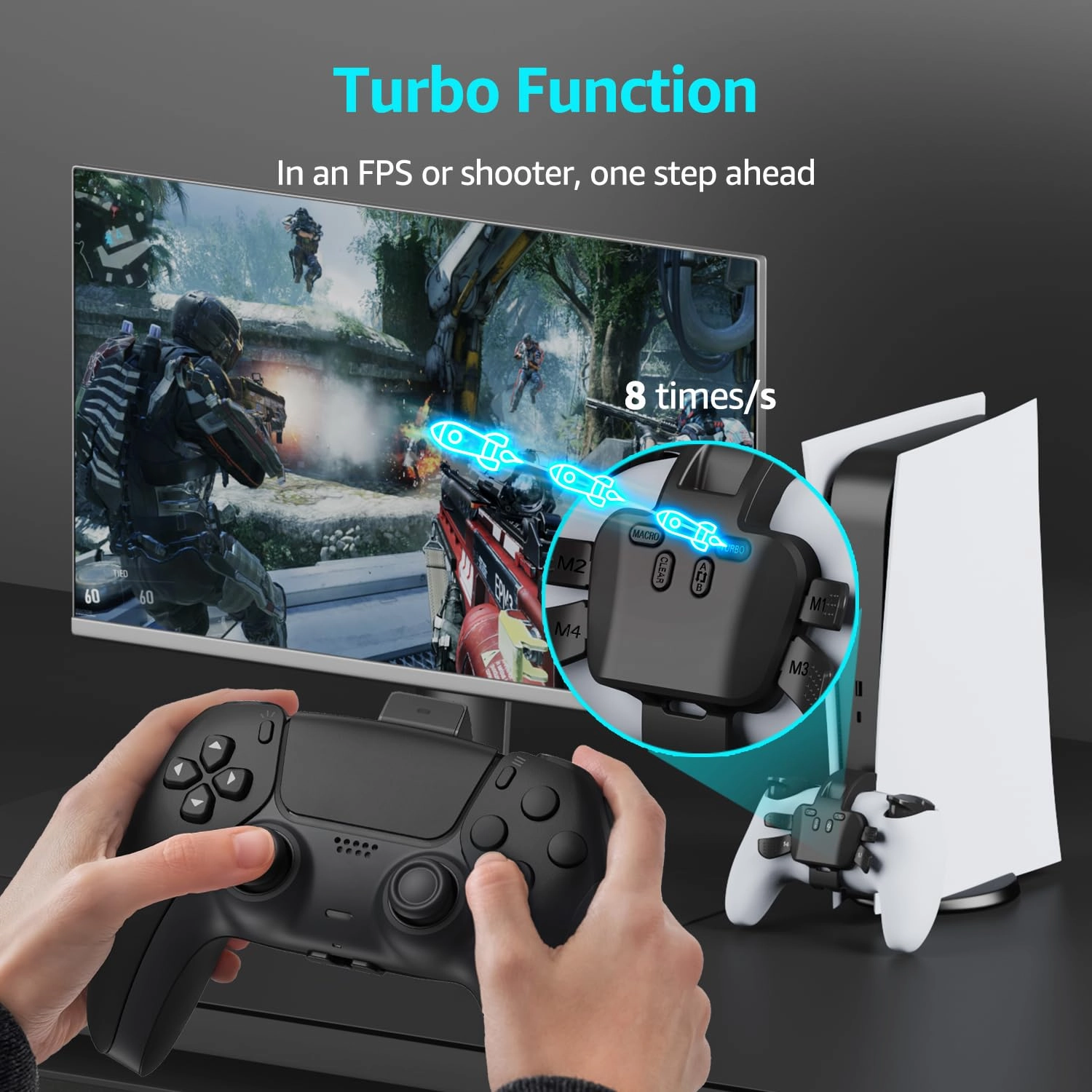 IWGAME Back Paddles for PS5 Controller, Plug and Play with 4 Back Buttons Attachment Compatible with PS5/PC/MAC, Support Turbo, Rrogrammable, Map, Key Swap Functions(Not include Controller)
