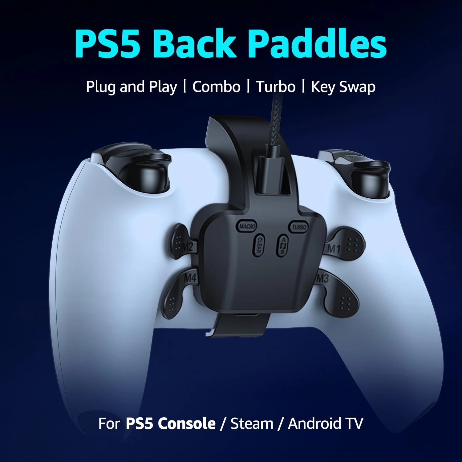 IWGAME Back Paddles for PS5 Controller, Plug and Play with 4 Back Buttons Attachment Compatible with PS5/PC/MAC, Support Turbo, Rrogrammable, Map, Key Swap Functions(Not include Controller)