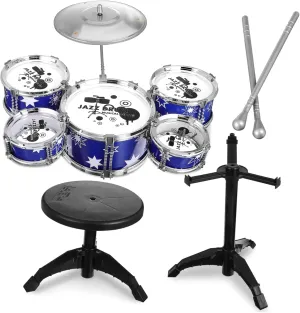 Jazz Drum Kit for Boy Girl Boy Girl Drum Set with Stool Educational Musical Instrument for Boys Girls for Ages Fun Playset for Rhythm Beat