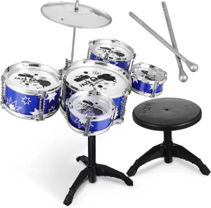 Jazz Drum Set with Stool Percussion Playset for Beginner Musical Instrument Stylish Design for Boys and Ages