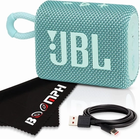 JBL Go 3 Portable Bluetooth Wireless Speaker, IP67 Waterproof and Dustproof Built-in Battery - Teal - Boomph's Comprehensive Ultimate Performance Cloth Solution for Your On-The-Go Sound Experience