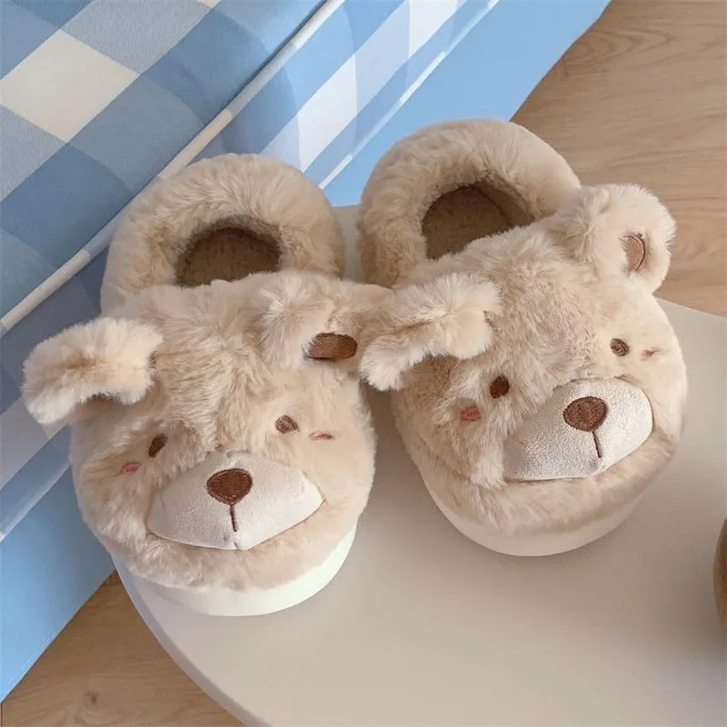 JHTPSLR Kawaii Cute Bear House Slippers - Women & Girls Winter Warm Indoor Fuzzy Slippers
