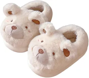 JHTPSLR Kawaii Cute Bear House Slippers - Women & Girls Winter Warm Indoor Fuzzy Slippers