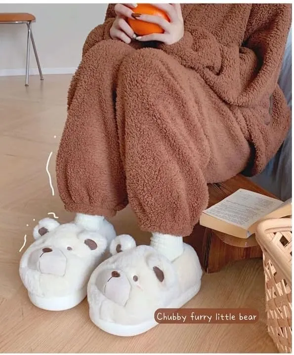 JHTPSLR Kawaii Cute Bear House Slippers - Women & Girls Winter Warm Indoor Fuzzy Slippers