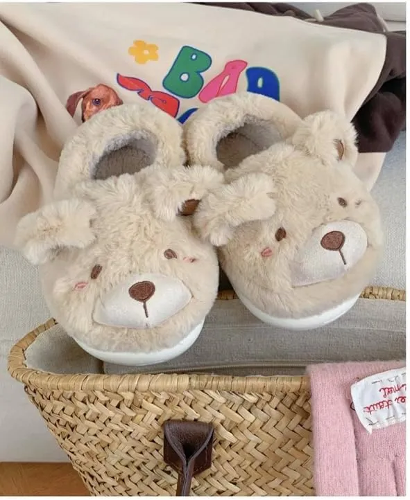 JHTPSLR Kawaii Cute Bear House Slippers - Women & Girls Winter Warm Indoor Fuzzy Slippers
