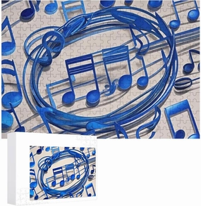 Jigsaw Puzzle from Photos 300/500/1000 Pieces Personalized Wooden Picture Puzzles Custom Puzzle from Pictures Blue Musical Notes Puzzles for Adults Family Birthday Valentine's Day Gifts