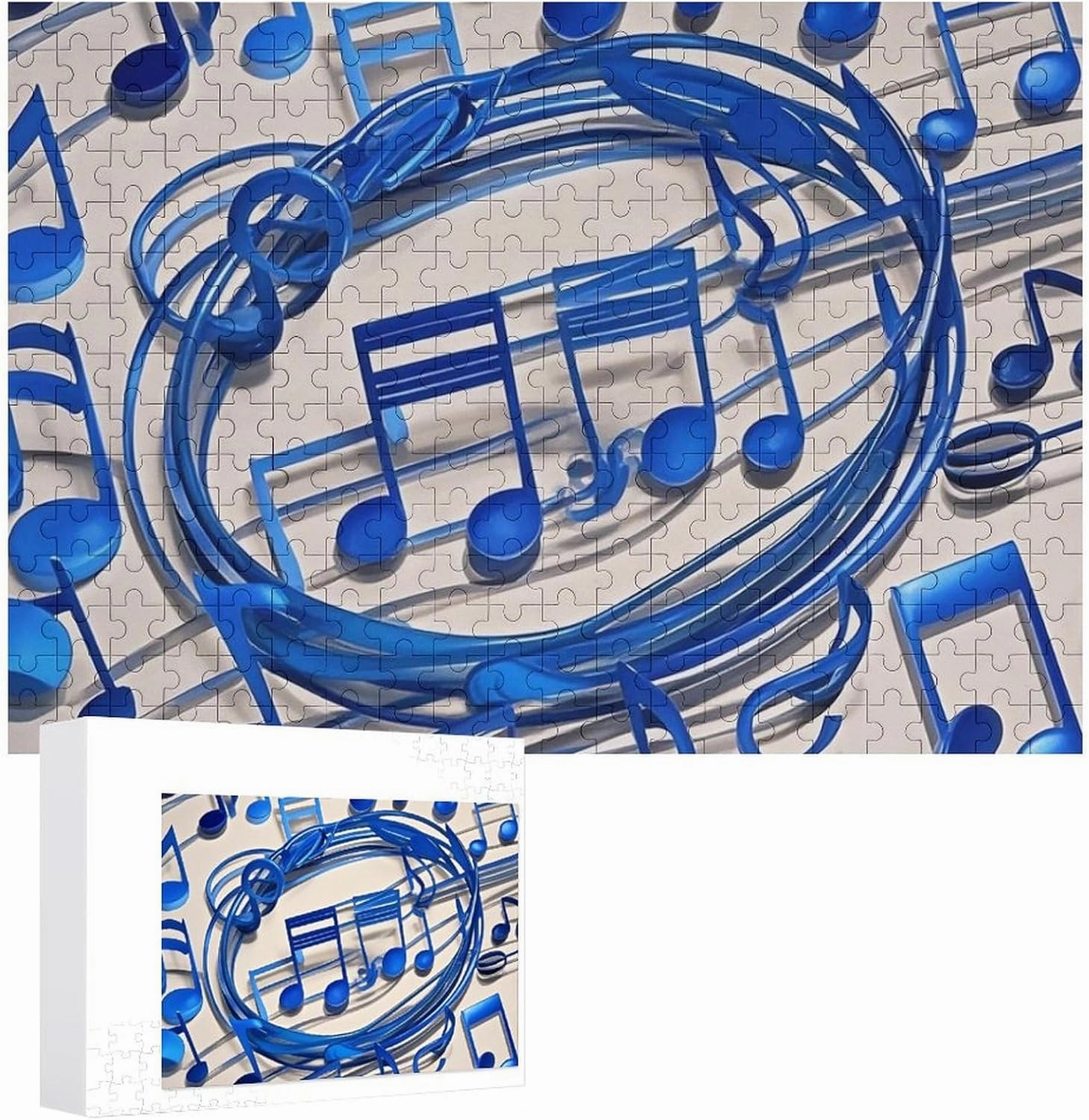 Jigsaw Puzzle from Photos 300/500/1000 Pieces Personalized Wooden Picture Puzzles Custom Puzzle from Pictures Blue Musical Notes Puzzles for Adults Family Birthday Valentine's Day Gifts