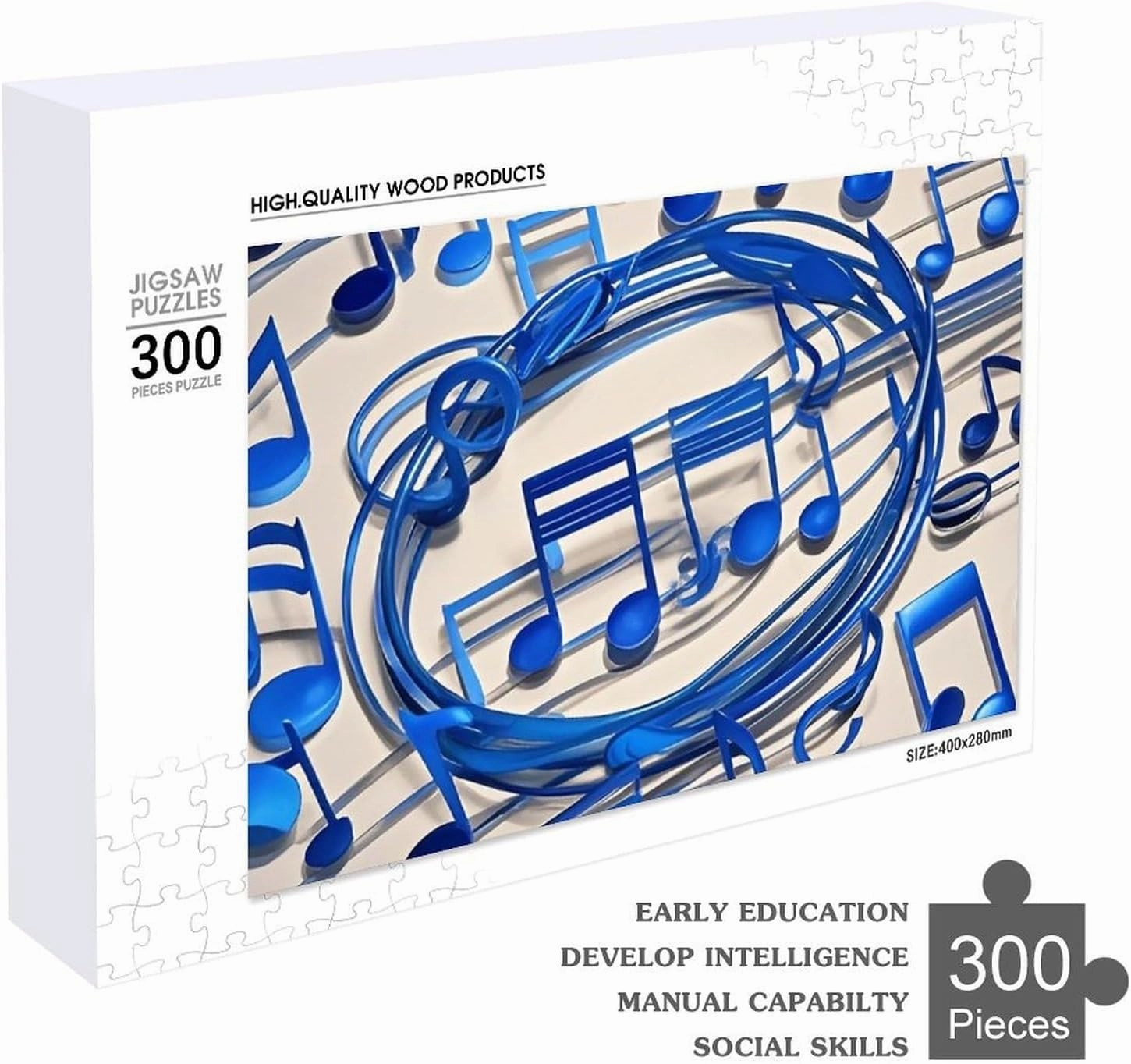 Jigsaw Puzzle from Photos 300/500/1000 Pieces Personalized Wooden Picture Puzzles Custom Puzzle from Pictures Blue Musical Notes Puzzles for Adults Family Birthday Valentine's Day Gifts