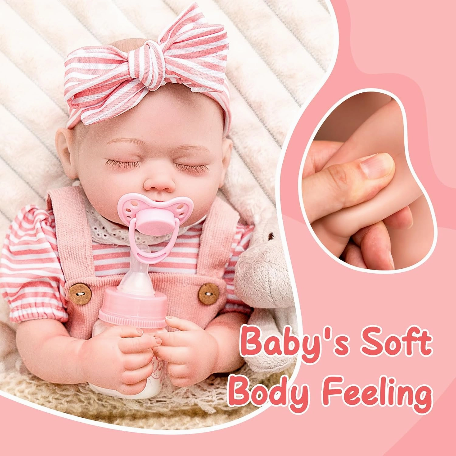 Jirachi Lifelike Reborn Baby Dolls Girl, 18-inch Full Vinyl Body Sleeping Newborn Real Baby Doll Adorable Pink Realistic Baby Dolls with Feeding Kit Gift for Kids Age 3 