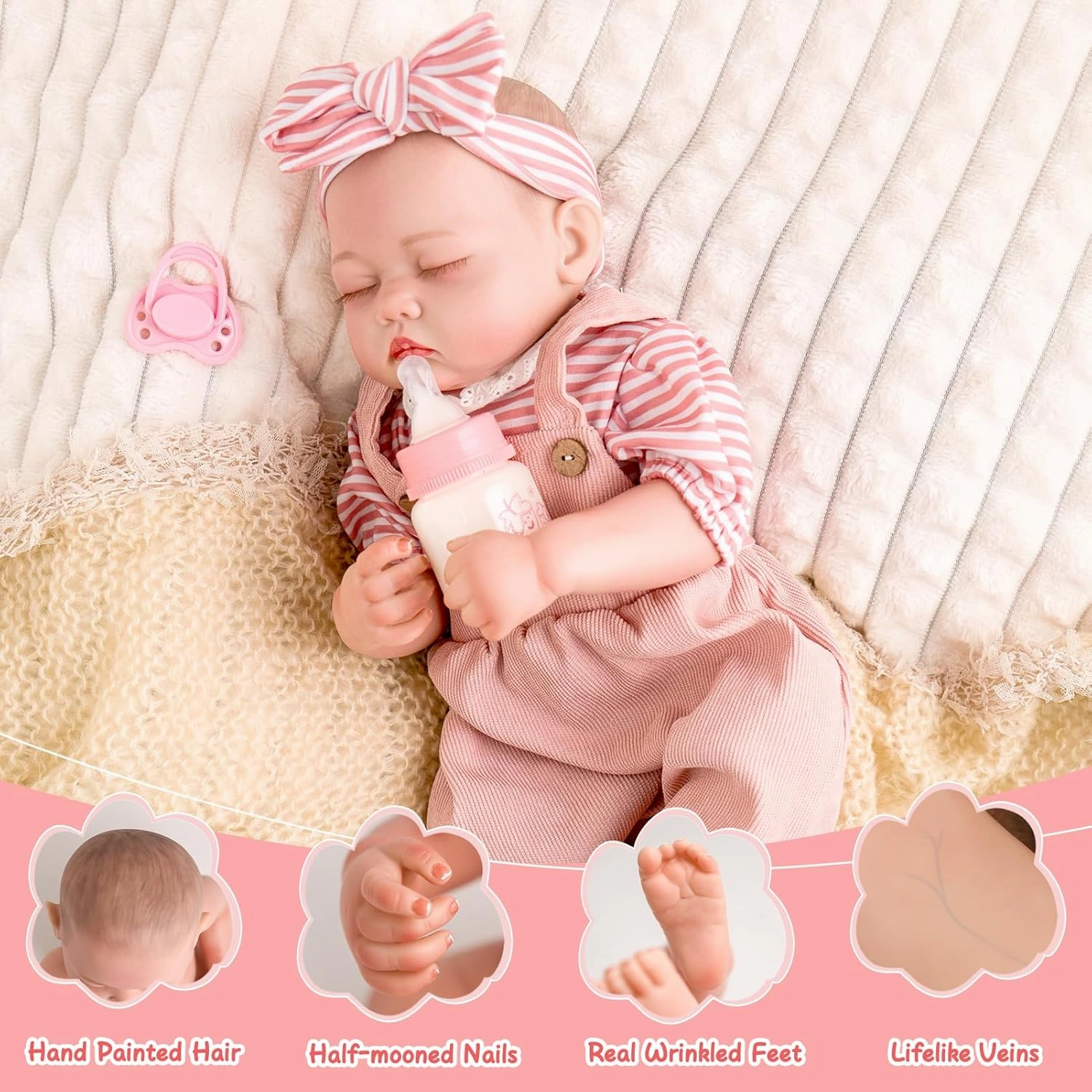 Jirachi Lifelike Reborn Baby Dolls Girl, 18-inch Full Vinyl Body Sleeping Newborn Real Baby Doll Adorable Pink Realistic Baby Dolls with Feeding Kit Gift for Kids Age 3 