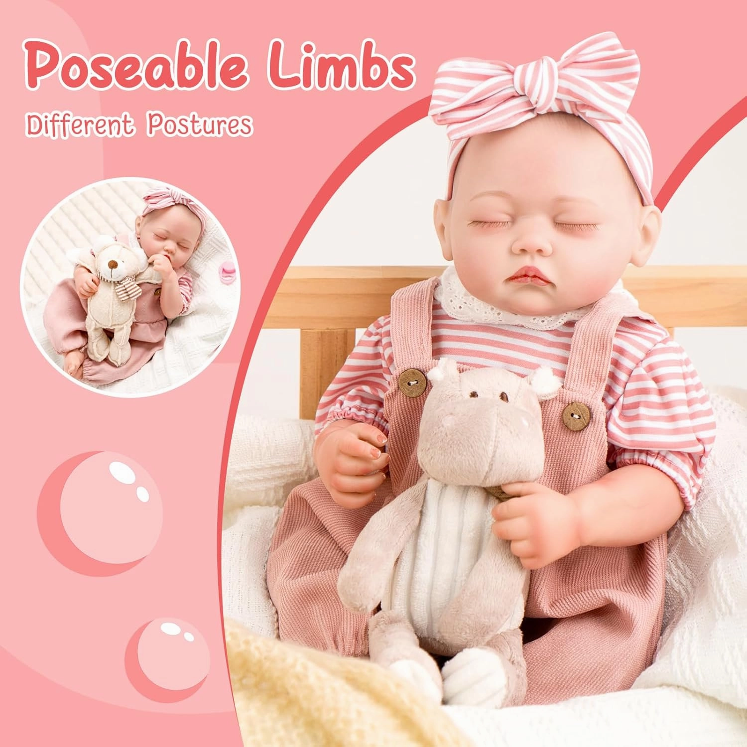 Jirachi Lifelike Reborn Baby Dolls Girl, 18-inch Full Vinyl Body Sleeping Newborn Real Baby Doll Adorable Pink Realistic Baby Dolls with Feeding Kit Gift for Kids Age 3 