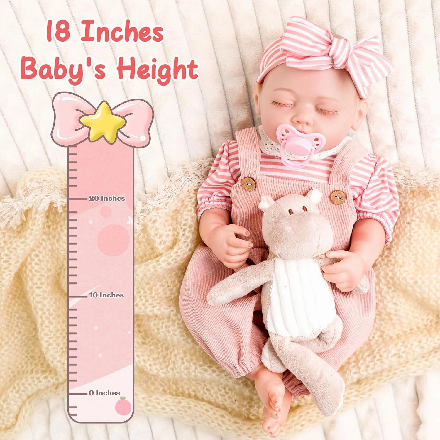 Jirachi Lifelike Reborn Baby Dolls Girl, 18-inch Full Vinyl Body Sleeping Newborn Real Baby Doll Adorable Pink Realistic Baby Dolls with Feeding Kit Gift for Kids Age 3 