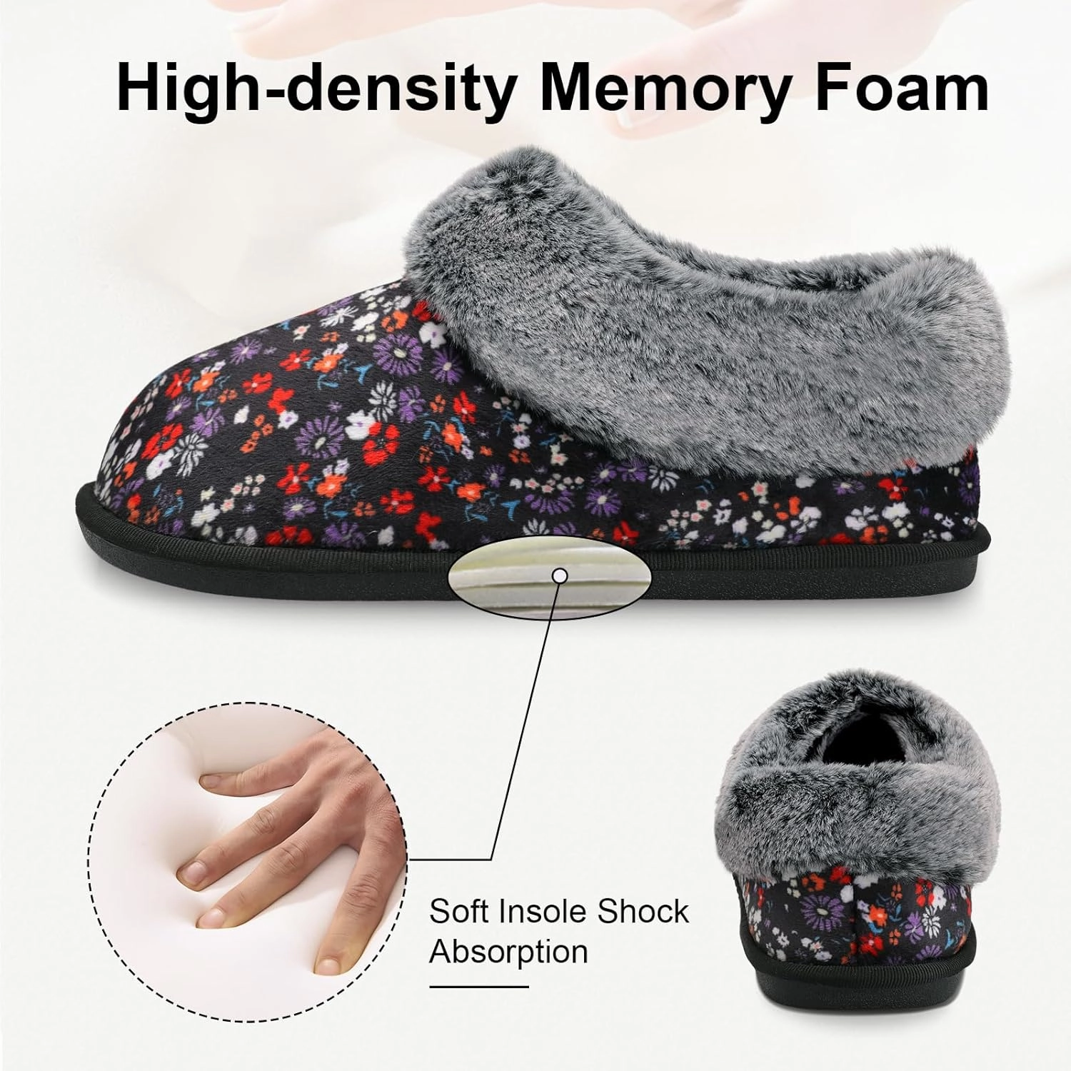 JOINFREE Women's Slippers Fuzzy House Shoes with Memory Foam Slip-on Comfy Bedroom Slippers Indoor Outdoor Shoes with Warm Faux Fur Collar