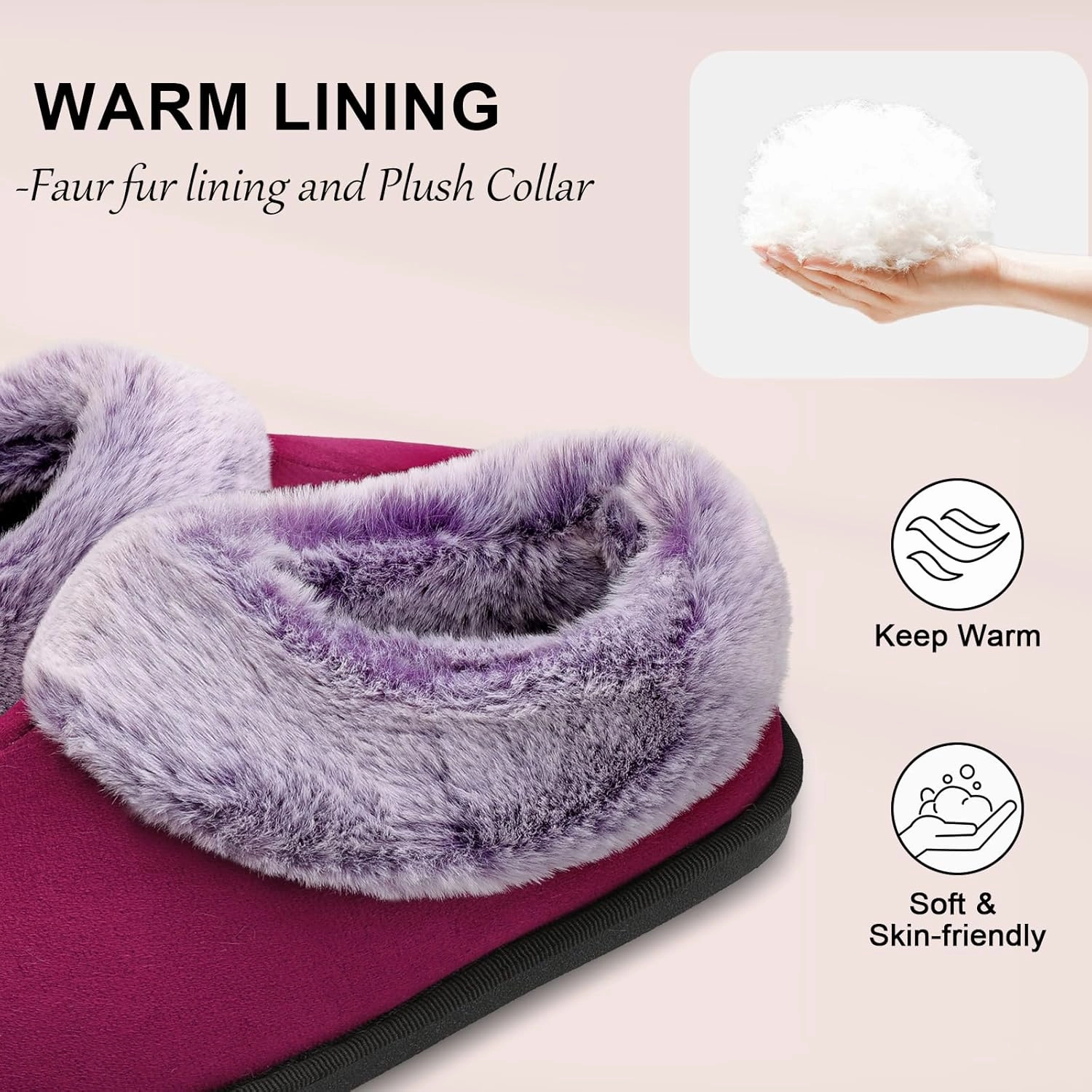 JOINFREE Women's Slippers Fuzzy House Shoes with Memory Foam Slip-on Comfy Bedroom Slippers Indoor Outdoor Shoes with Warm Faux Fur Collar