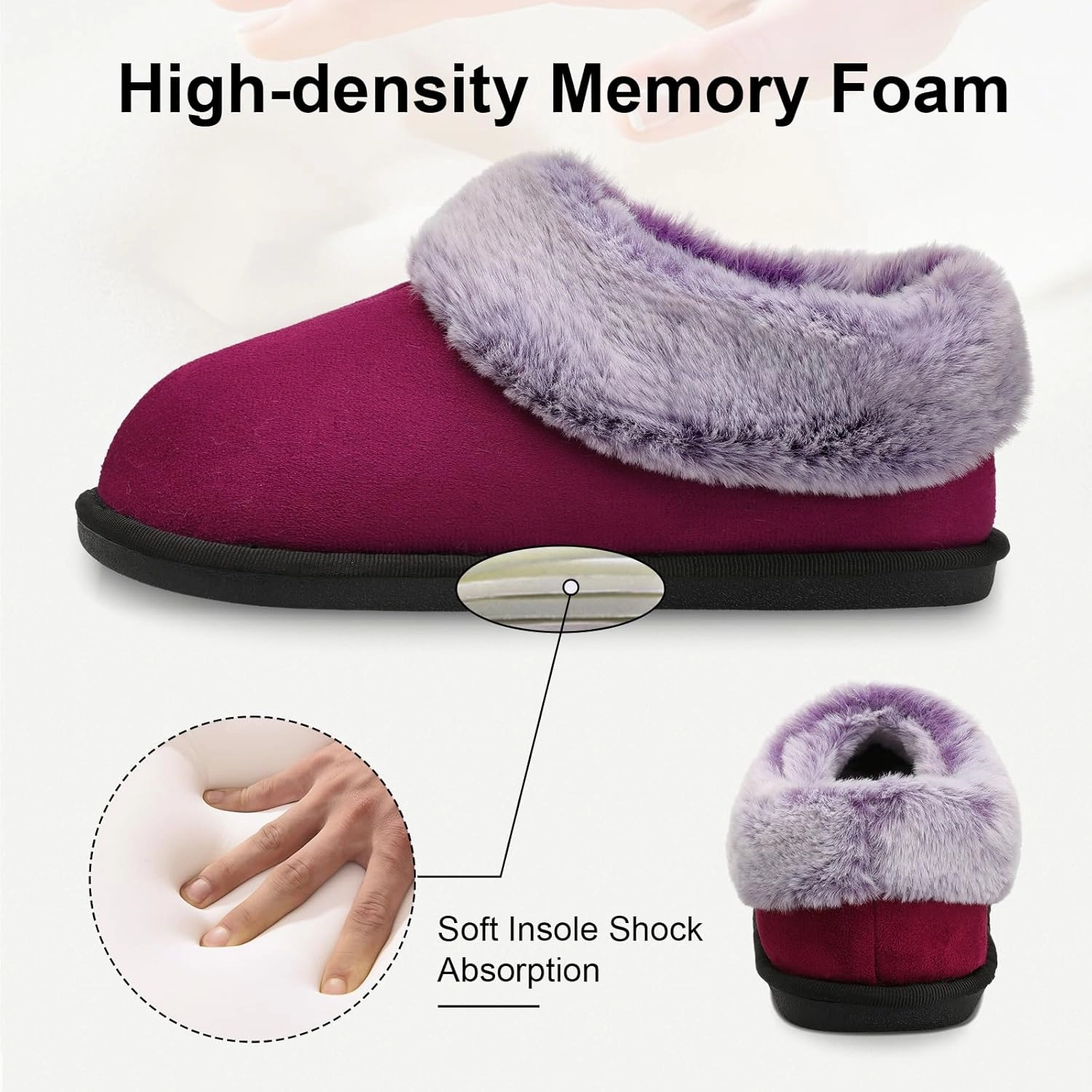 JOINFREE Women's Slippers Fuzzy House Shoes with Memory Foam Slip-on Comfy Bedroom Slippers Indoor Outdoor Shoes with Warm Faux Fur Collar