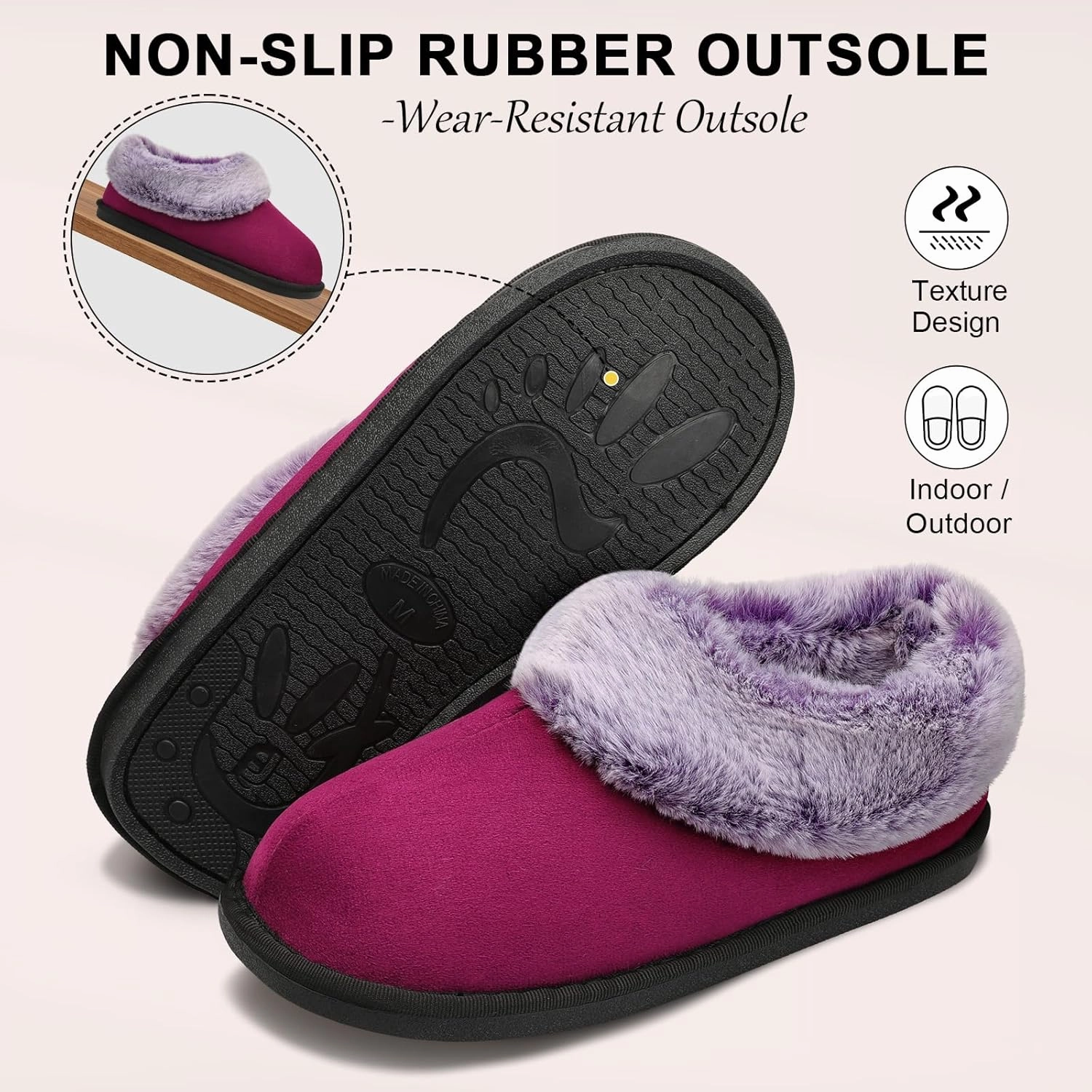 JOINFREE Women's Slippers Fuzzy House Shoes with Memory Foam Slip-on Comfy Bedroom Slippers Indoor Outdoor Shoes with Warm Faux Fur Collar