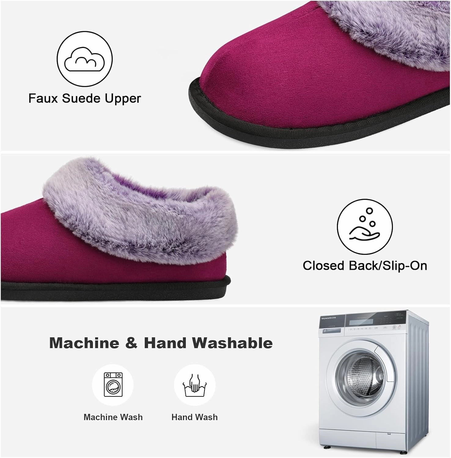 JOINFREE Women's Slippers Fuzzy House Shoes with Memory Foam Slip-on Comfy Bedroom Slippers Indoor Outdoor Shoes with Warm Faux Fur Collar