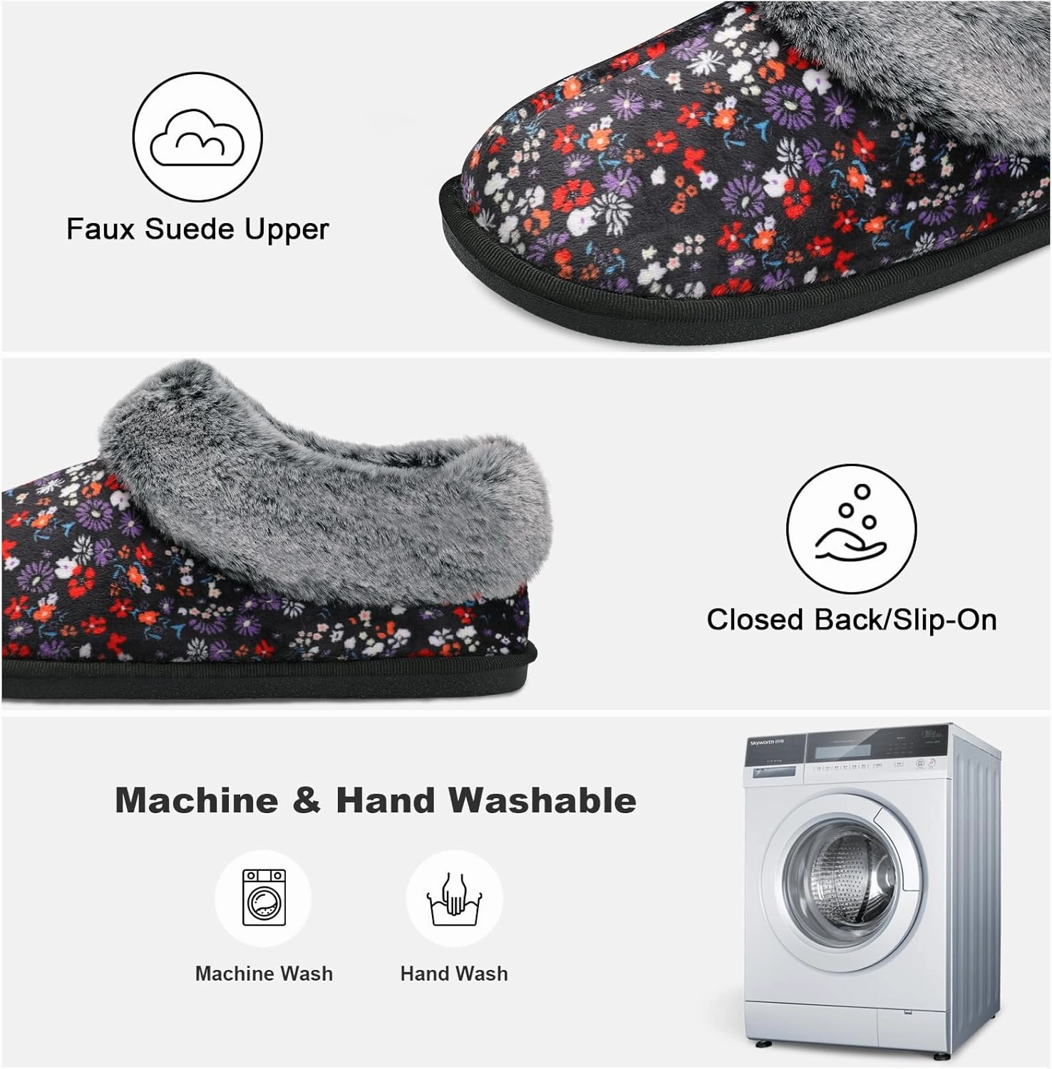 JOINFREE Women's Slippers Fuzzy House Shoes with Memory Foam Slip-on Comfy Bedroom Slippers Indoor Outdoor Shoes with Warm Faux Fur Collar