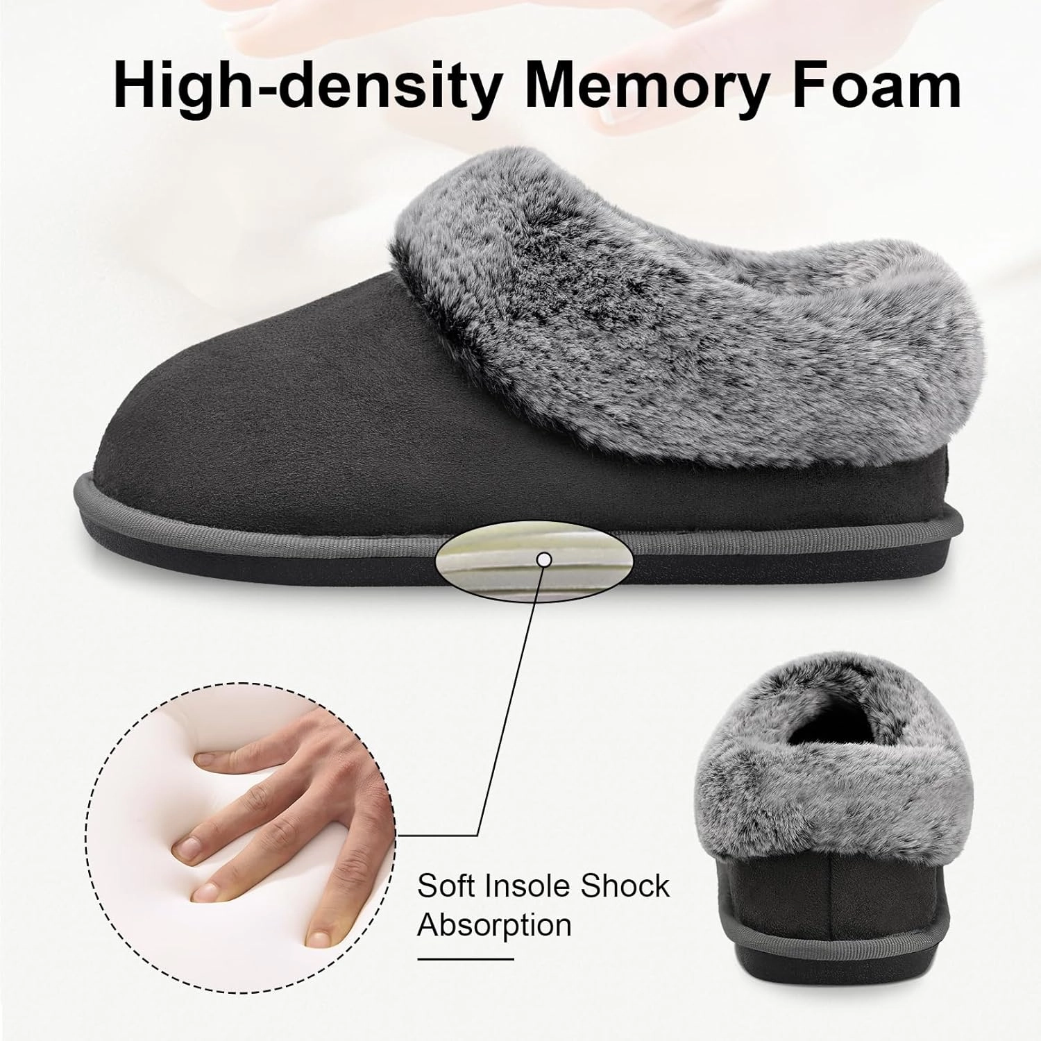 JOINFREE Women's Slippers Fuzzy House Shoes with Memory Foam Slip-on Comfy Bedroom Slippers Indoor Outdoor Shoes with Warm Faux Fur Collar