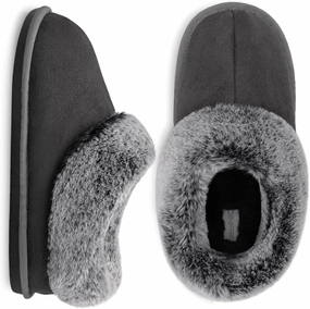 JOINFREE Women's Slippers Fuzzy House Shoes with Memory Foam Slip-on Comfy Bedroom Slippers Indoor Outdoor Shoes with Warm Faux Fur Collar