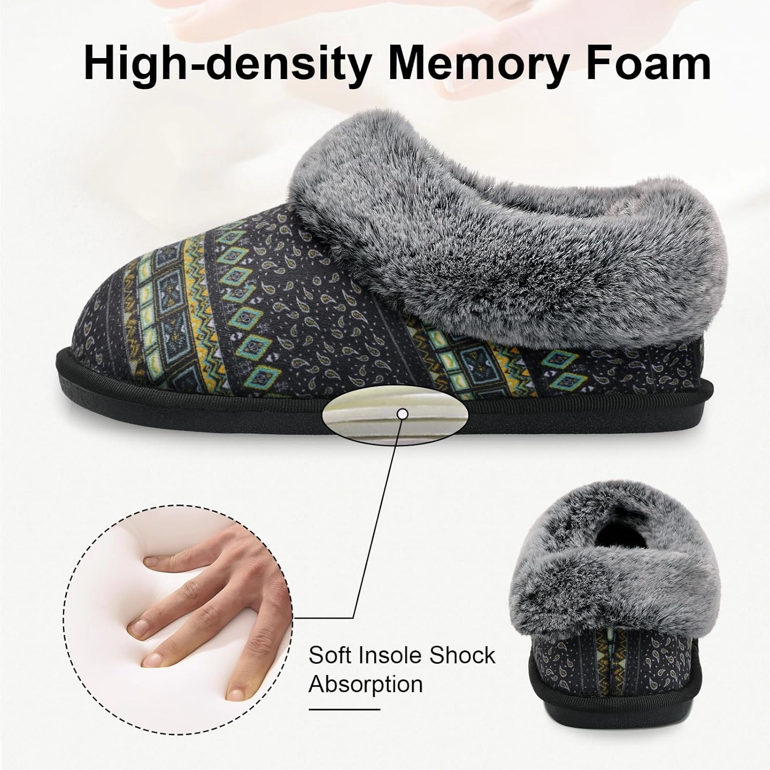 JOINFREE Women's Slippers Fuzzy House Shoes with Memory Foam Slip-on Comfy Bedroom Slippers Indoor Outdoor Shoes with Warm Faux Fur Collar