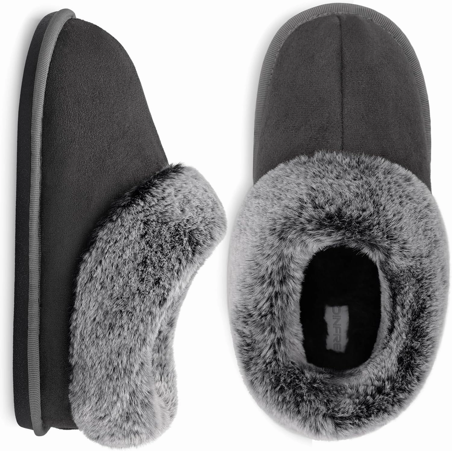 JOINFREE Women's Slippers Fuzzy House Shoes with Memory Foam Slip-on Comfy Bedroom Slippers Indoor Outdoor Shoes with Warm Faux Fur Collar