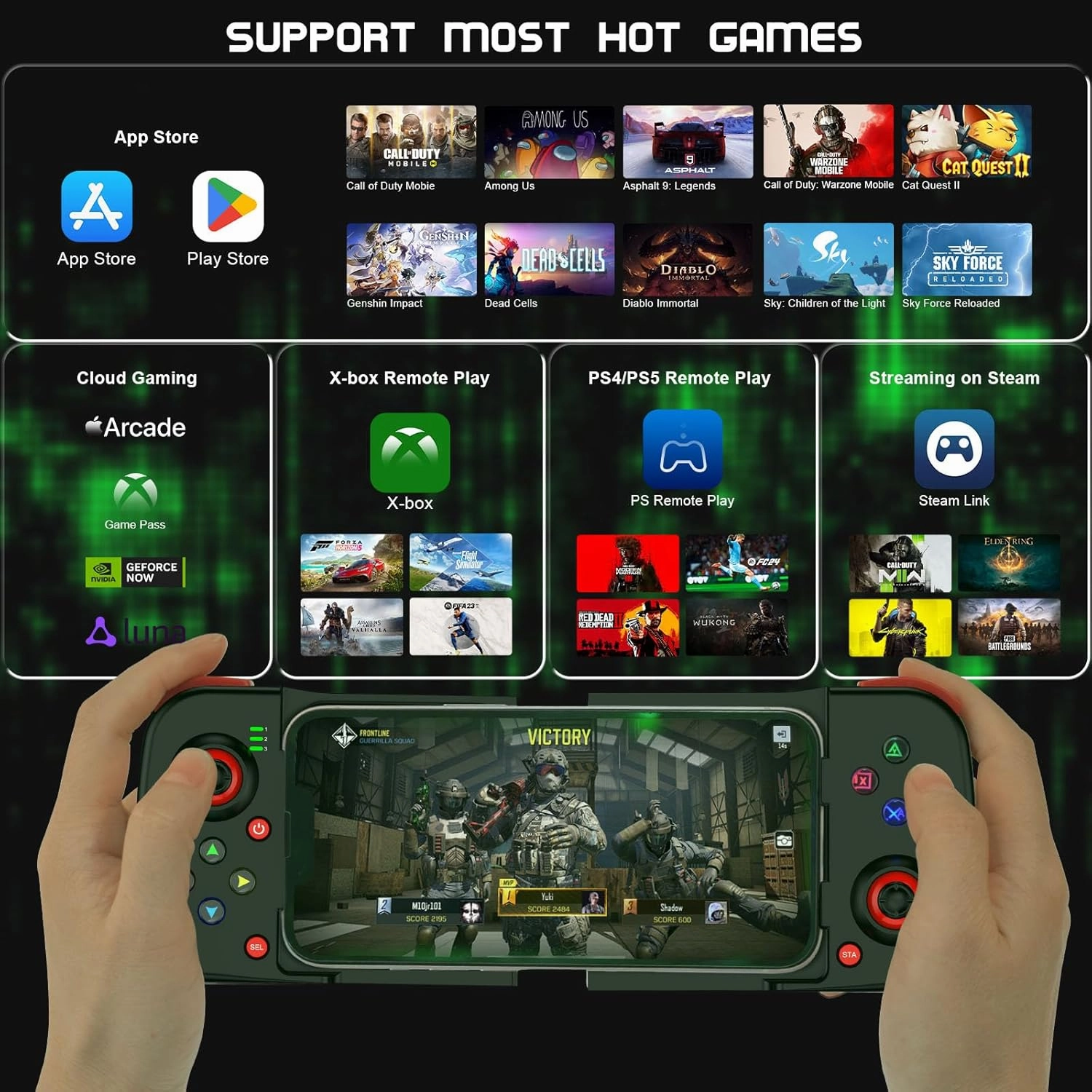 Joso Phone Controller for iPhone/Android Support Phone Case, Mobile Gaming Controller with Ergonomic Design - Wireless Gamepad for Cloud Gaming & PS Remote Play