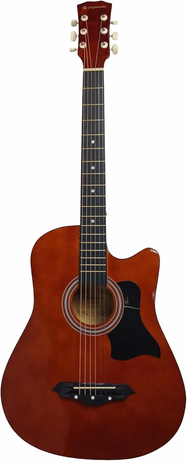 Joymusic 38 inch brown beginner acoustic guitar kit,bundle with a strap with picks holder,digital tuner, set strings, capo,cleaning cloth,6 picks,gig bag.(JG-38C,BR)