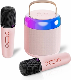 Karaoke Machine for Kids Adults, Portable Bluetooth Speaker with 2 Wireless Microphones,Portable Bluetooth Speaker Girls and Boys Toys Birthday Gifts for Kids,3-12 Years Old (Pink)